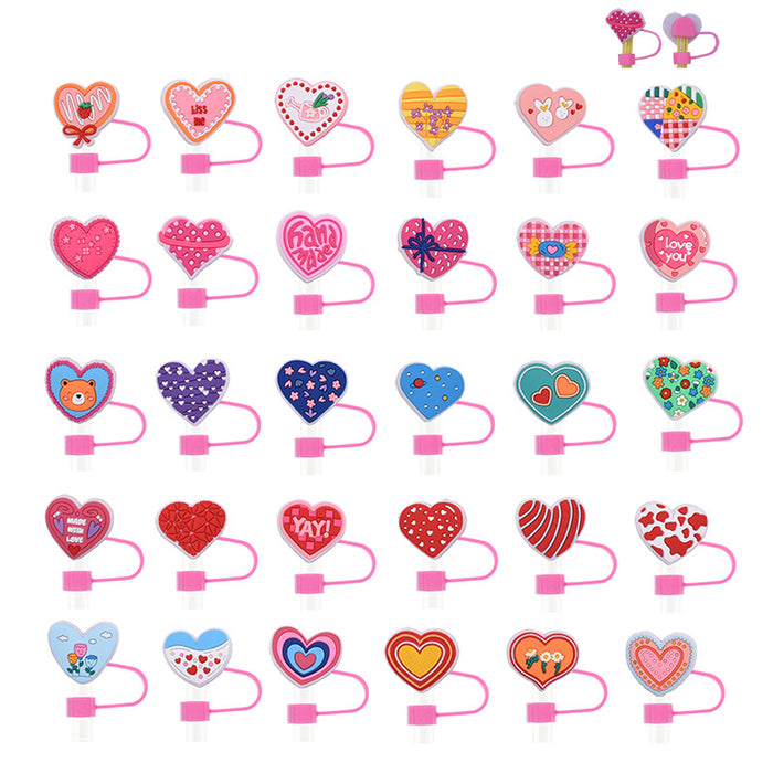 Wholesale 100PCS/PACK Cartoon Love Silicone Straw Sets JDC-SCR-XiaoXun004
