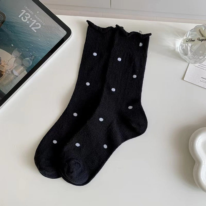 Wholesale Socks, thin, mid length, new mesh breathable, polka dot, rolled edge, stacked socks