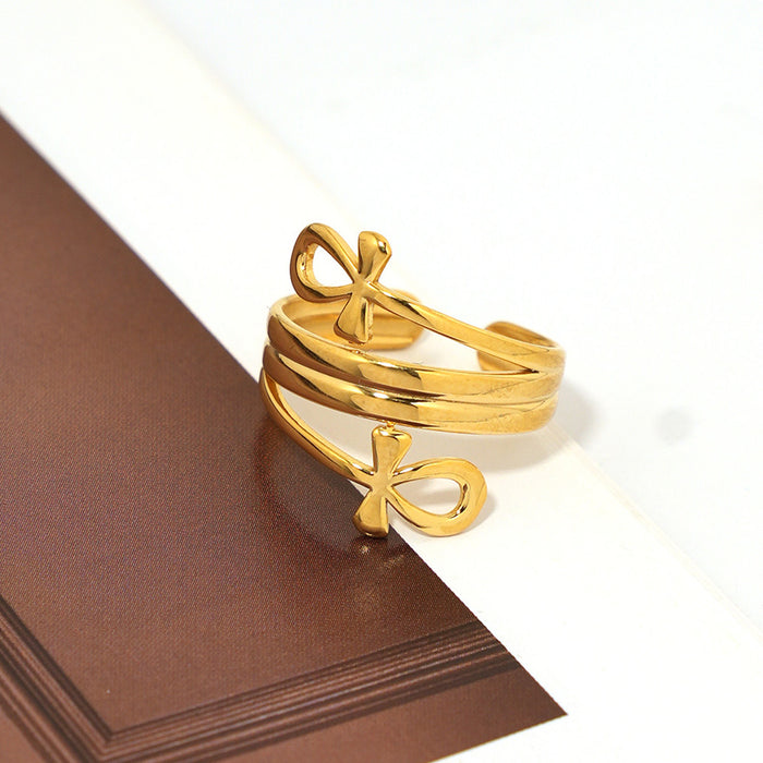 Wholesale Stainless Steel Double-Layer Bow Open Ring Simple Jewelry for Women