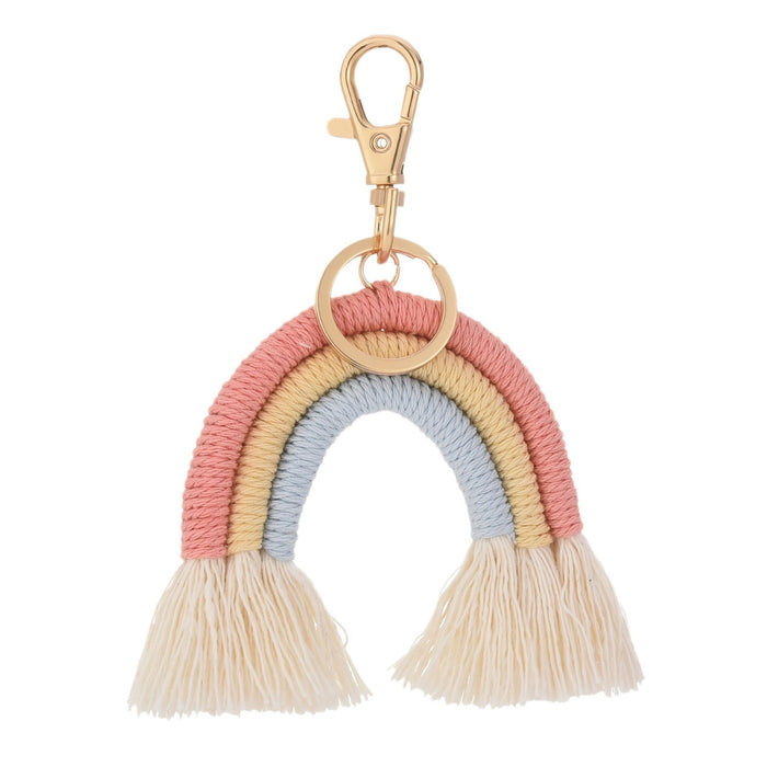 Wholesale New square tassel rainbow keychain hand woven pendant