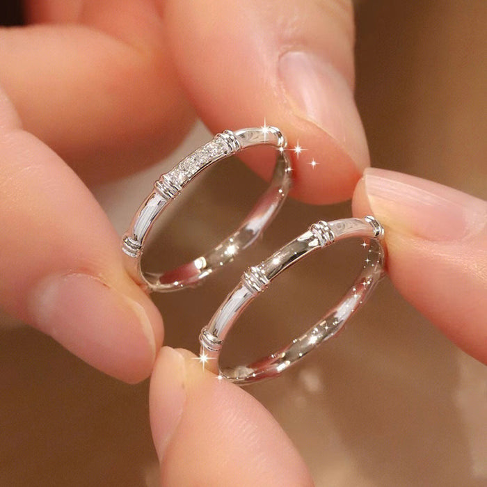 Wholesale Silver Bamboo Couple's Ring Simple, Light Luxury, Fashionable, Versatile, Non fading Open Ring
