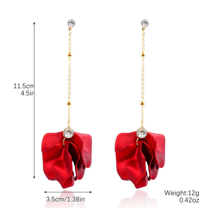Wholesale Exaggerated flower tassel earrings, personalized earrings, temperament long fabric earrings, red flower earrings