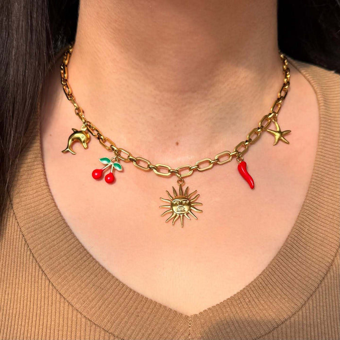 Wholesale Retro Sun Necklace Pendant, niche design, drip oil jewelry