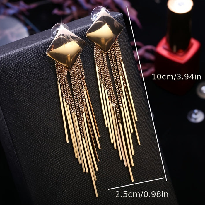 Wholesale Fashion jewelry exaggerated geometric square long tassel earrings