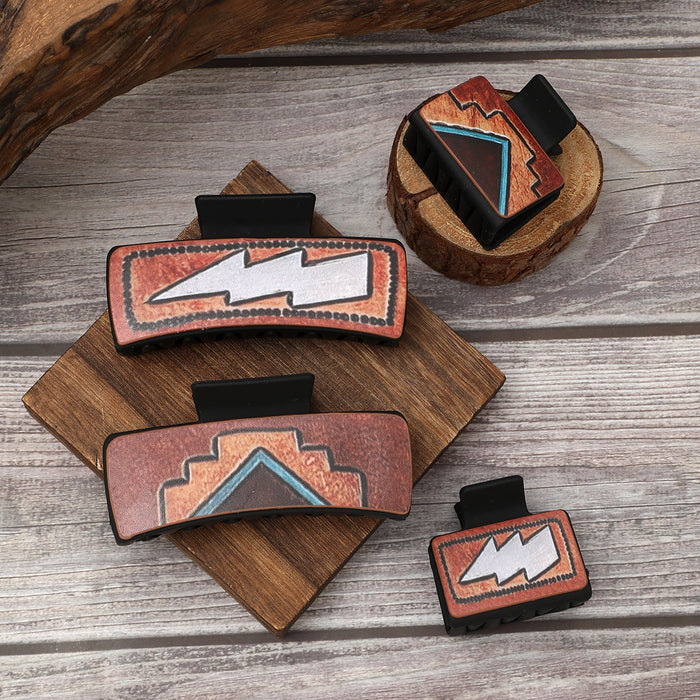 Wholesale Western Wind Lightning Pattern Leather Hairpin Combination suit Shark Clip Women' s Grab Clip