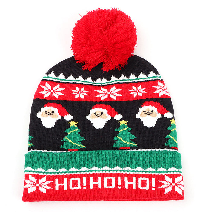 Wholesale Warm jacquard wool hat with cuffs and balls Christmas hat with elk earmuffs