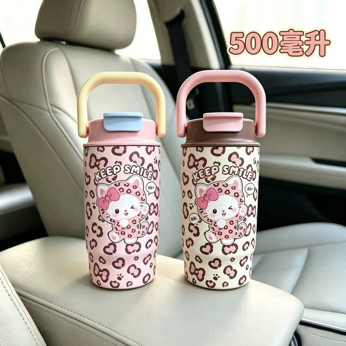 Wholesale Stylish Leopard Print Stainless Steel Cup With Handle Pop Lid For Car School Gift