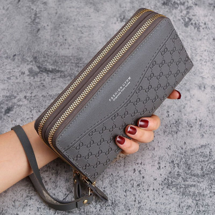 Wholesale PU Leather Women Long Zipper WalletLarge Capacity Multi-Card Organizer Solid Light Pink Daily Matching Fashion Accessory