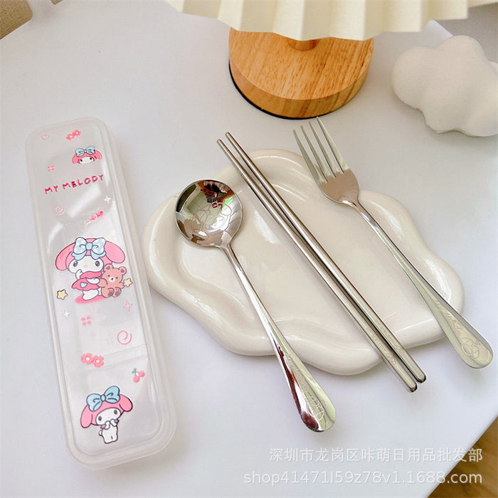 Wholesale stainless steel tableware 3-piece set  spoon Fork chopsticks suit PC dog student portable tableware