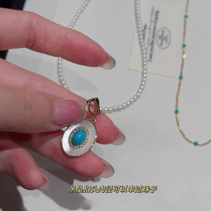 Wholesale Turquoise pearl necklace, layered women's accessory, collarbone chain, light luxury niche pendant, neckchain accessory