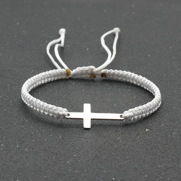 Wholesale Simple Stainless Steel Cross Bracelet Hand-woven Adjustable Red Rope Bracelet Couple Bracelet JDC-BT-SX014