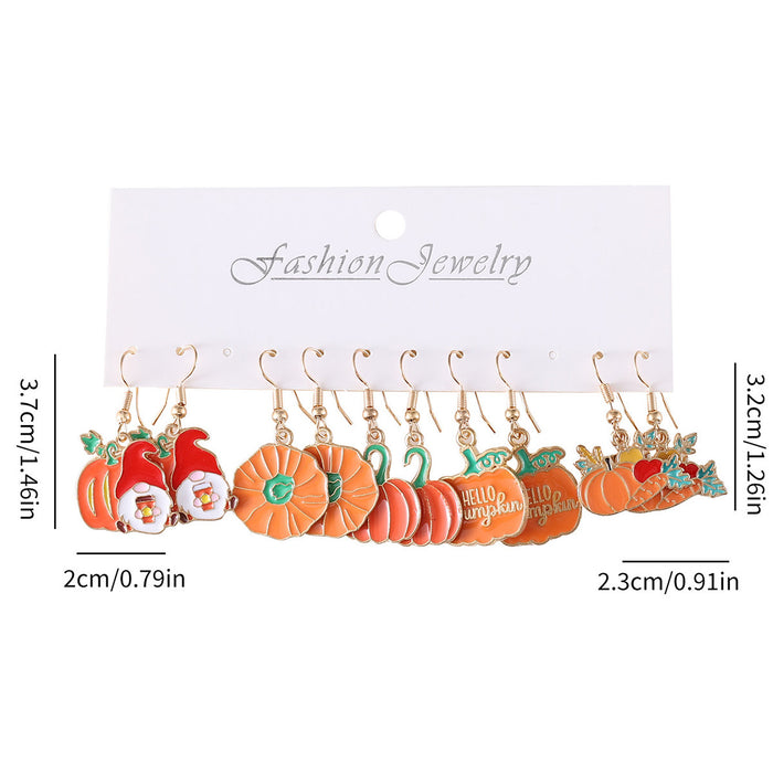 Wholesale Pumpkin Carrot Pendant Earring Set Printed Alloy Jewelry Accessory for Thanksgiving