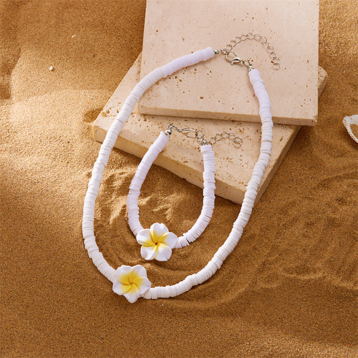 Wholesale Soft Clay Flower Shell Beach Necklace and Bracelet Set Summer Vacation
