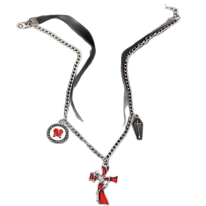 Wholesale Double-Layered Collarbone Chain Black Cross Personalized Fashion Pendant Pumpkin Skull