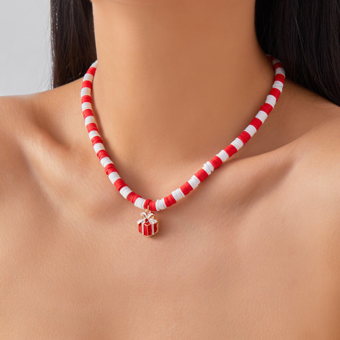 Wholesale Christmas new polymer clay necklace creative colorful Christmas tree snowman wreath gift box pendant necklace for women