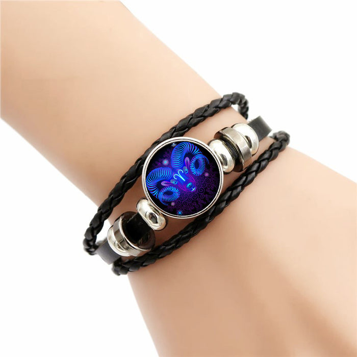 Wholesale Twelve Zodiac Luminous Retro Leather Bracelet Simple Glowing Wristband