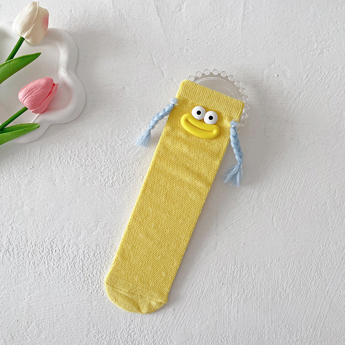 Wholesale Thin children' s socks mid-tube socks  cute long socks  funny braids pile socks