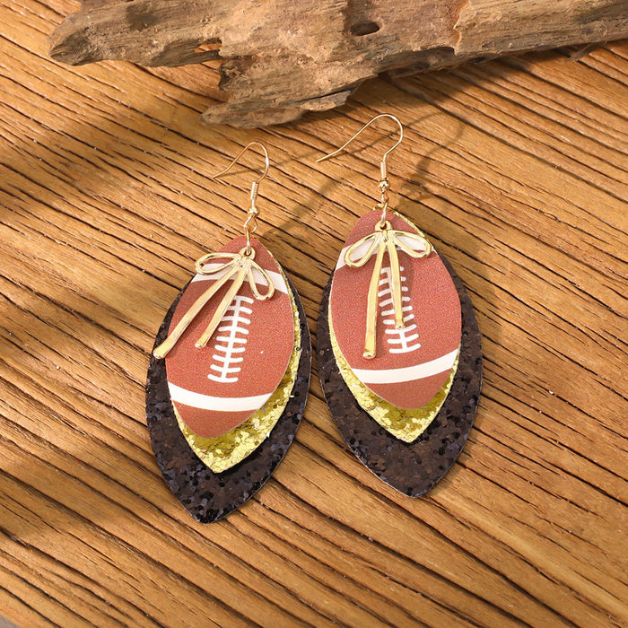 Wholesale Sports Element Rugby Earrings for Women Niche Design Bow Multi-Layer Pu Leather Earrings