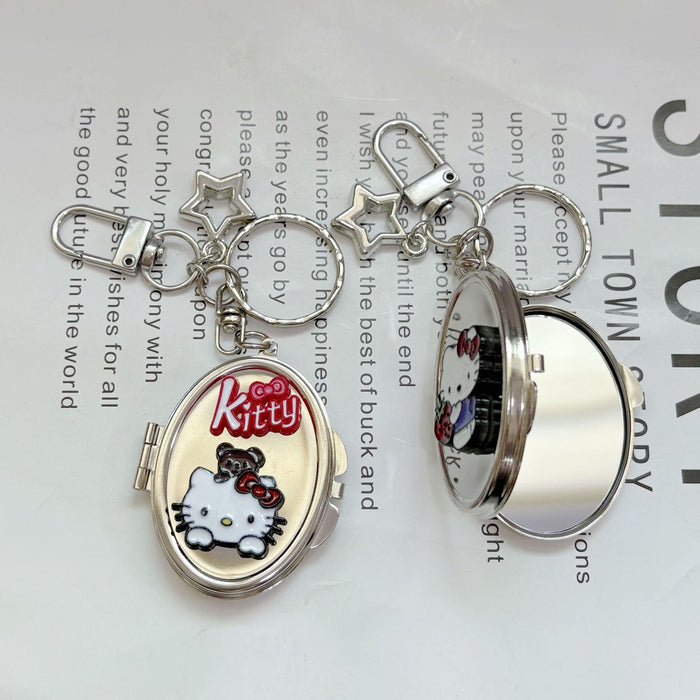 Wholesale Cute cartoon pattern metal heart-shaped double-sided mirror keychain