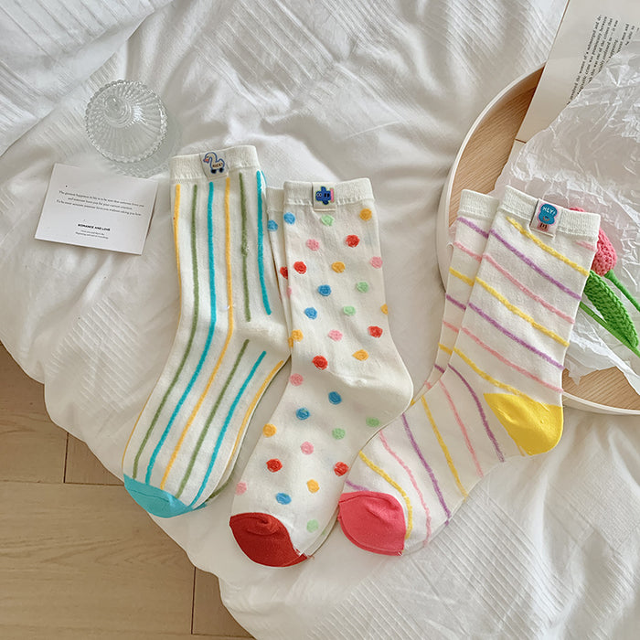 Wholesale Cute and stylish versatile mid length socks with colorful polka dots and long tube stacking socks