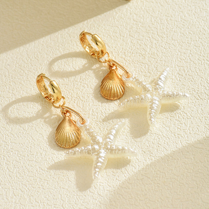 Wholesale Ocean Style Starfish Shell Pendant Earrings Accessible Alloy Design Earrings for Women