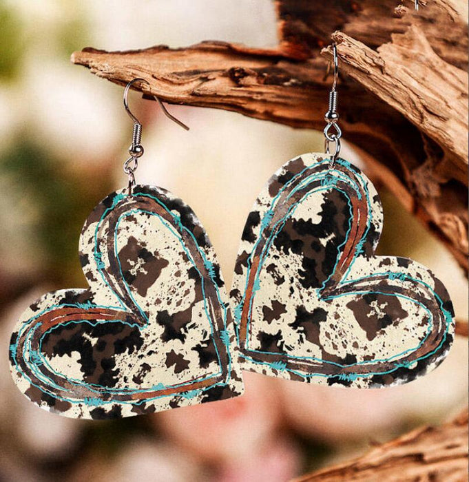 Wholesale Valentine's Day Love Heart Leopard Print PU Leather Earrings JDC-ES-SaIP107