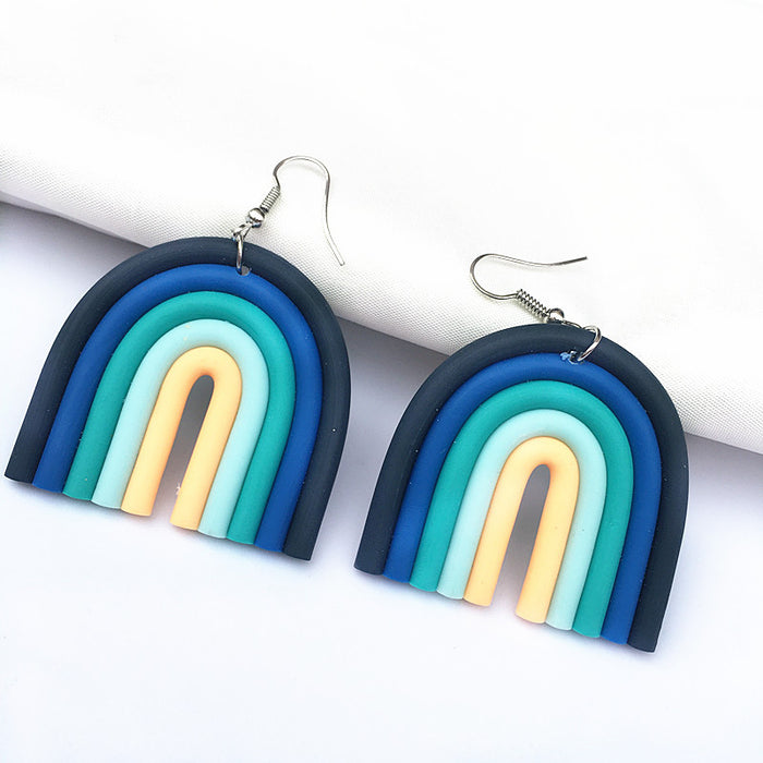 Wholesale U-shaped Rainbow Color Polymer Clay Earrings JDC-ES-TengC002