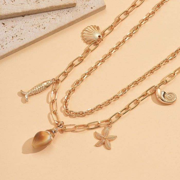 Wholesale Shell pendant necklace, fashionable and versatile double-layer beach accessory