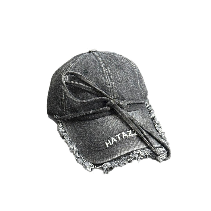 Wholesale Retro fringed denim baseball cap, soft top bow sun hat, sun protection duckbill cap