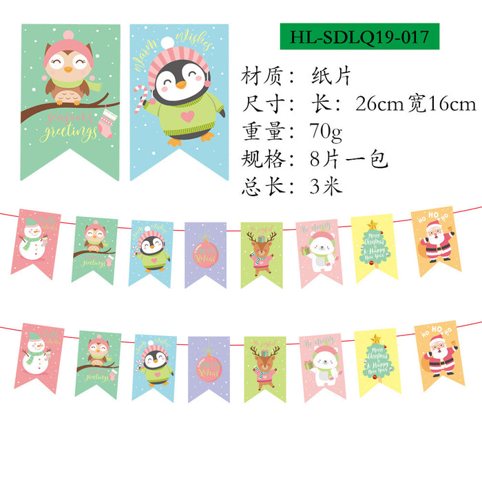 Wholesale Christmas Decorations Christmas Pull Flag Hanging Flag Holiday Banner Party Decoration Paper Cartoon Christmas Pull Flower String Flag