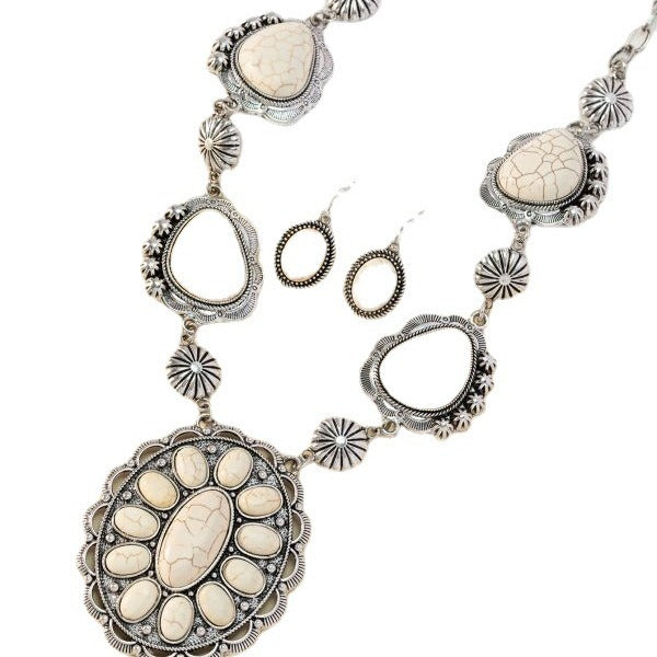 Wholesale Ancient Silver Alloy Earring and Necklace Set with Cross and Roman Numeral Pattern
