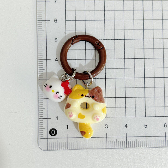 Wholesale Cute Cartoon Donut Cat Key Ring Siamese Cat Keychain School Bag Headset Pendant