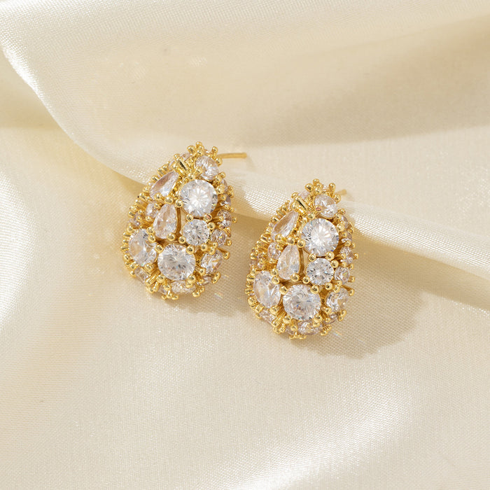 Wholesale High end earrings with full diamond and zircon inlay, silver needles, niche design, hollowed out earrings accessories