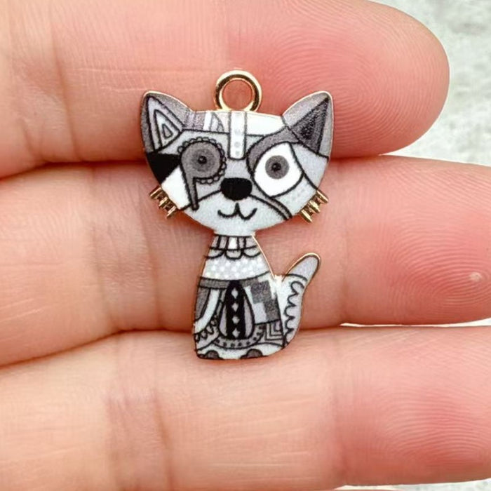Wholesale 10pcs 21-color KC Gold Drop Oil DIY Creative Realistic Standing Cat Pendant Ornament