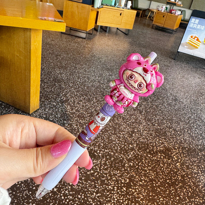 Wholesale Cartoon Smiling Face Funny Flash Diamond Press Ballpoint Pen Blue Cute Girl Girl Dreamy Girl Heart Beaded Pen
