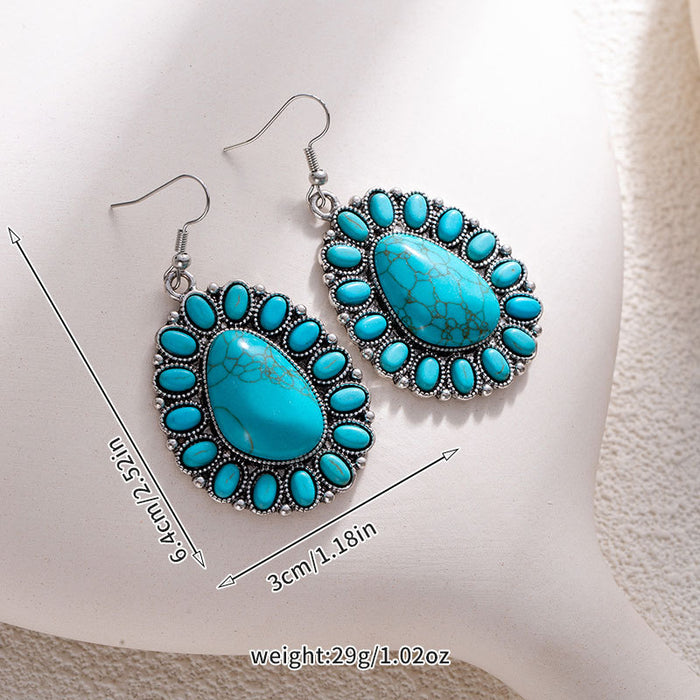 Wholesale Retro ethnic turquoise flower earrings