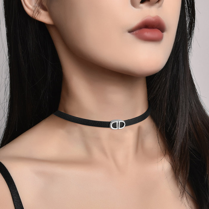 Wholesale Double D Letter Choker Necklace Black Cord Trendy Alphabet Pendant Jewelry Accessory