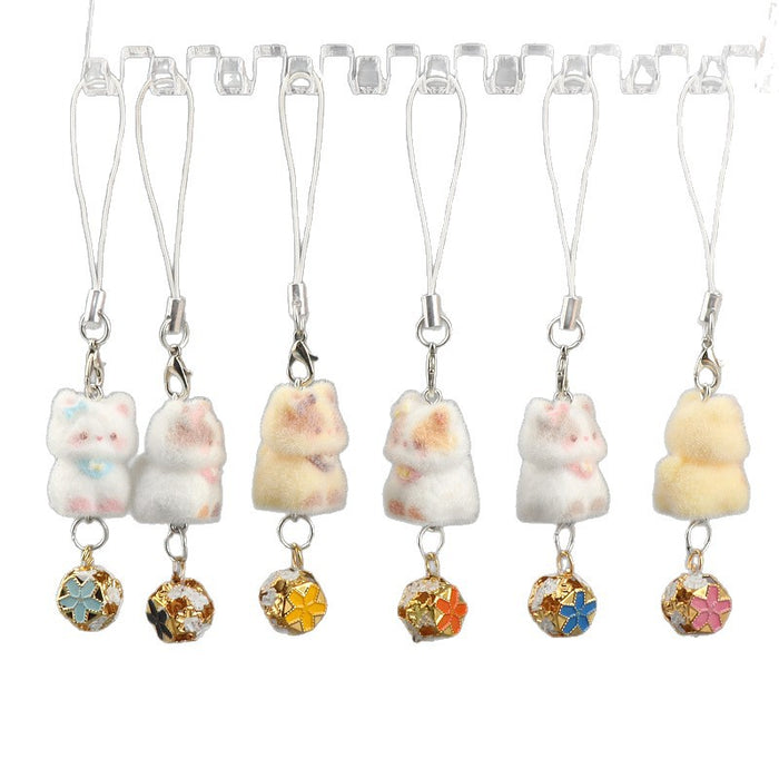 Wholesale Cute Flocked Bell cat Cartoon Pendant Mobile Phone Chain Keychain