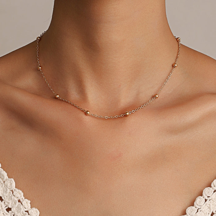 Wholesale short beaded clavicle chain ins simple fashion metal chain beaded neck chain