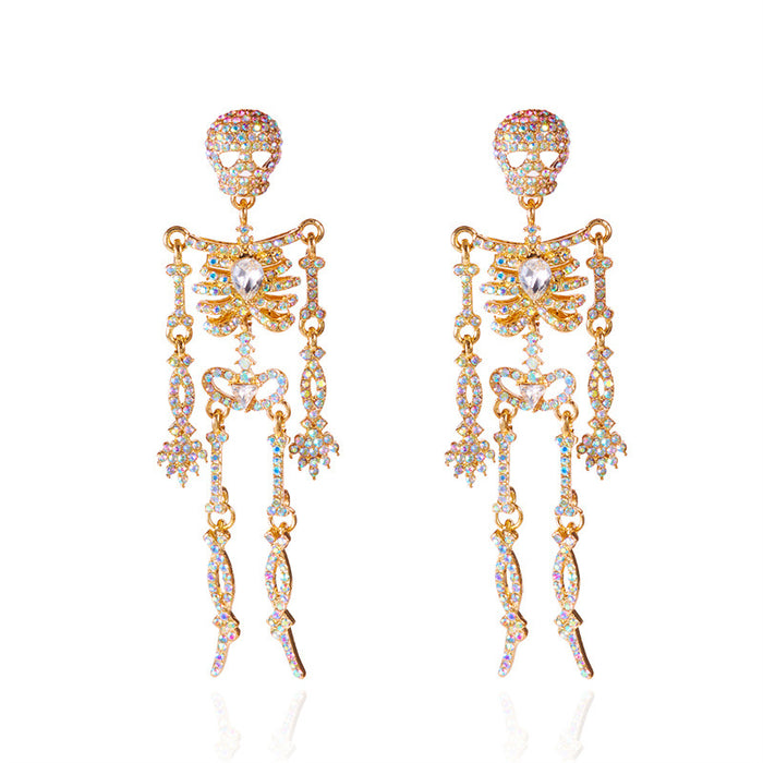 Wholesale  Series Earrings Niche Design Full Diamond Sparkling Movable Skull Earrings