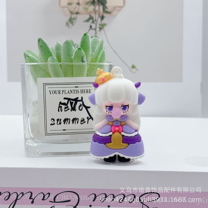 Wholesale 8pcs Cartoon Soft Rubber Bubble Blowing Girl Keychain