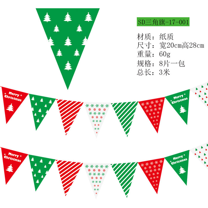 Wholesale Christmas Decorations Christmas Pull Flag Hanging Flag Holiday Banner Party Decoration Paper Cartoon Christmas Pull Flower String Flag