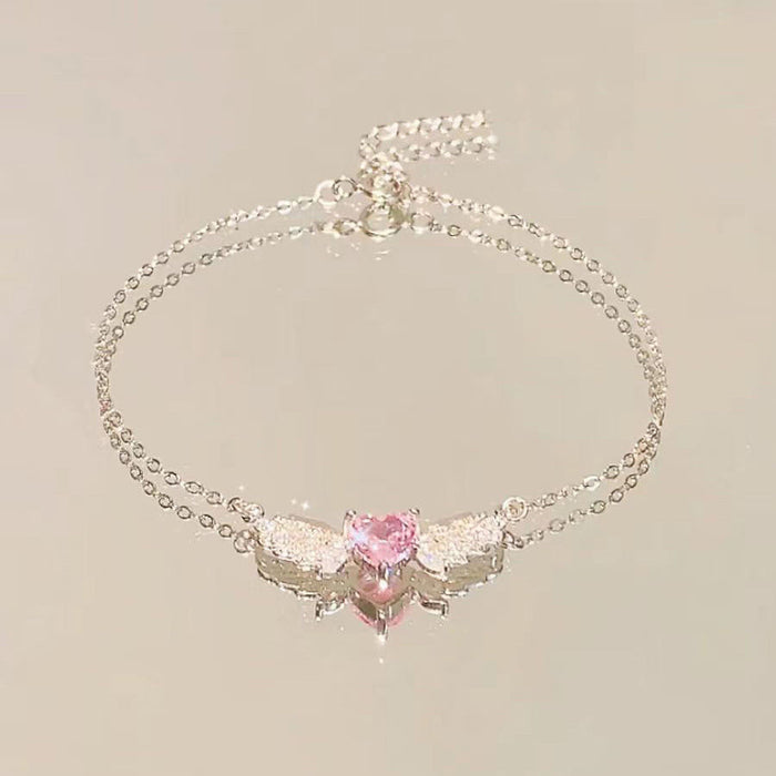 Wholesale Pink diamond heart-shaped necklace, niche, light luxury texture, collarbone necklace