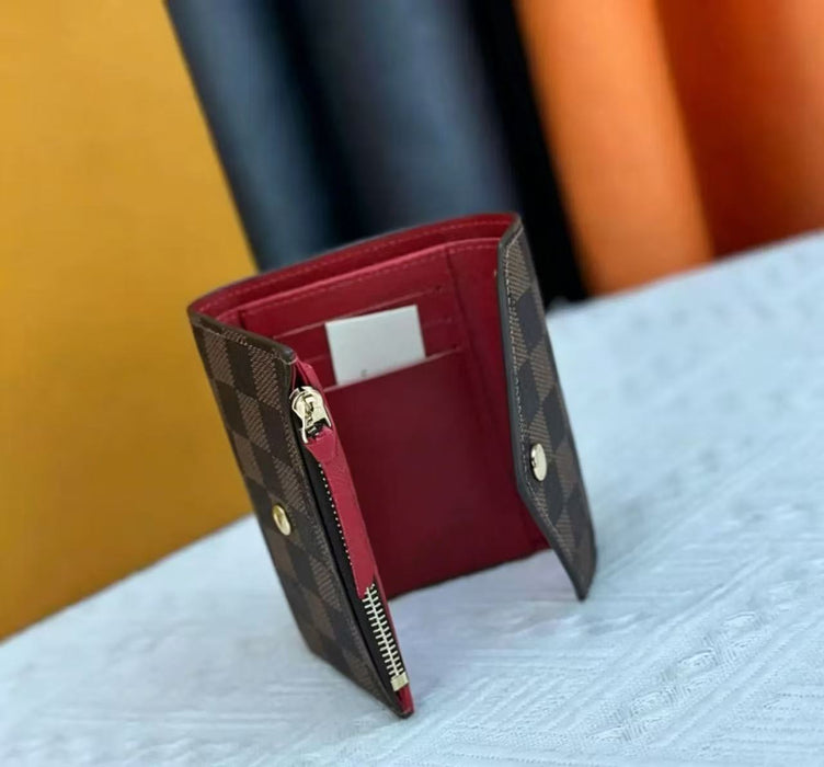 Wholesale Classic Plaid Genuine Leather Short Tri-Fold Wallet Fashion Accessory for Women Boutique