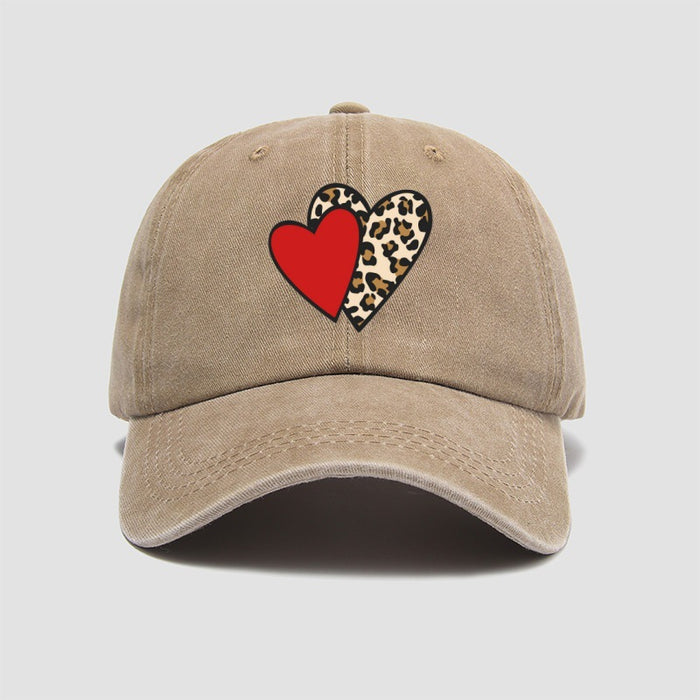 Wholesale Leopard print heart-shaped baseball cap, retro and fashionable duckbill cap, personalized sun hat