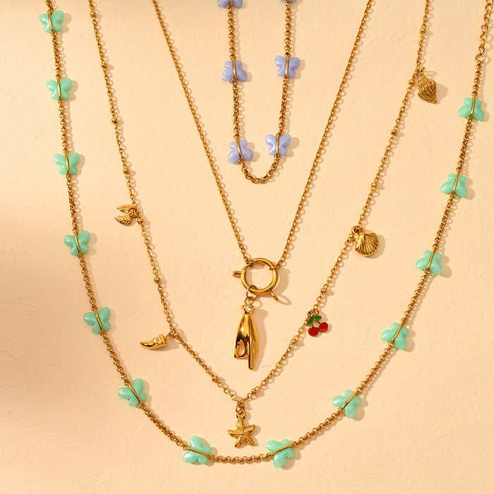 Wholesale Simple stainless steel butterfly necklace with creative ocean style pendant matching