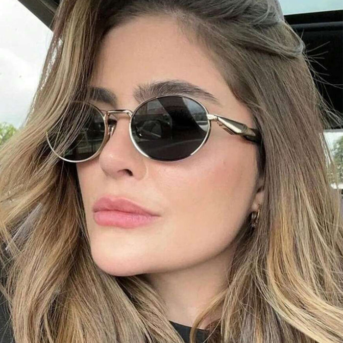 Wholesale Elliptical metal personalized sunglasses, fashionable large frame sunglasses, internet famous retro street photography sunglasses