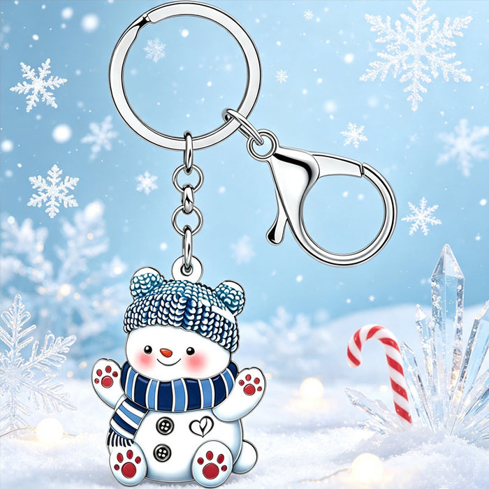 Wholesale Acrylic Cartoon Snowman Keychain With Blue f Christmas Holiday Bag Charm Car Key Accessory