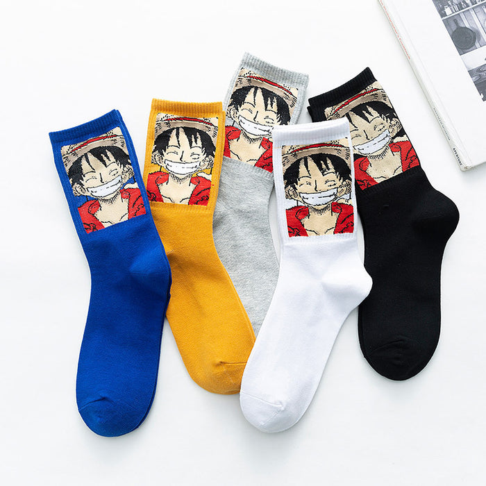 Wholesale Socks men's and women's long socks cartoon street versatile sweat absorbing cute student socks men's and women's mid tube socks
