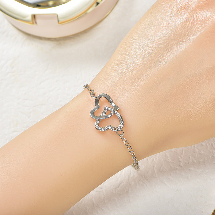 Wholesale Bracelet Jewelry Double Heart Love Bracelet Foreign Trade Diamond